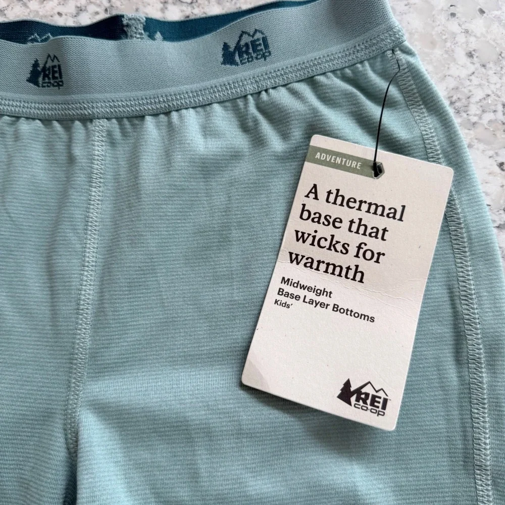 NWT REI Co-op Kids Midweight Base Layer Bottoms Thermal Tights XS 6-7 Sea Spray